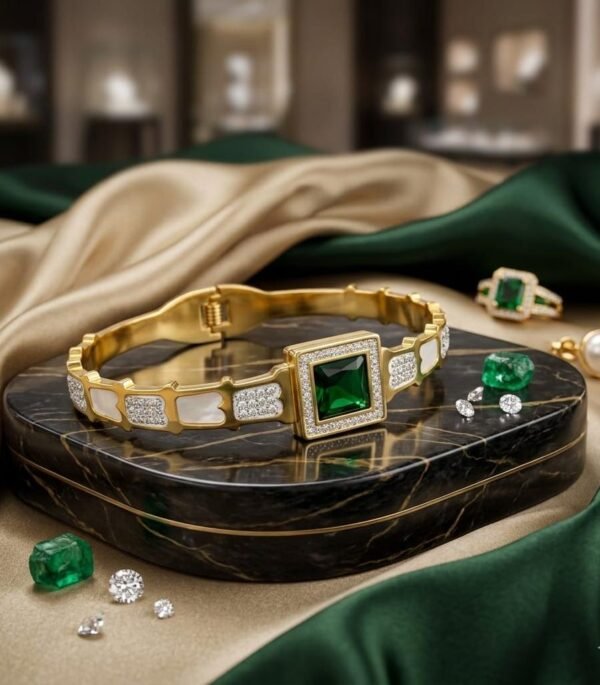 The "Old Money" Emerald Stainless Steel Handcuff